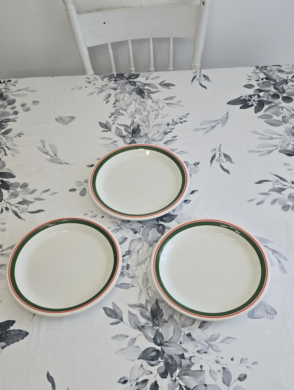 La Primula S.R.L. Set Of 3 Ceramic Dinner Plates Green Red Trim Made In Italy